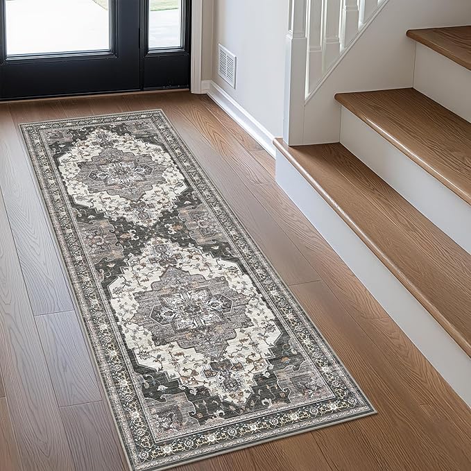 GENIMO 2X7 Hallway Runner Rug, Machine Washable Non Slip Vintage Floral - Image 2