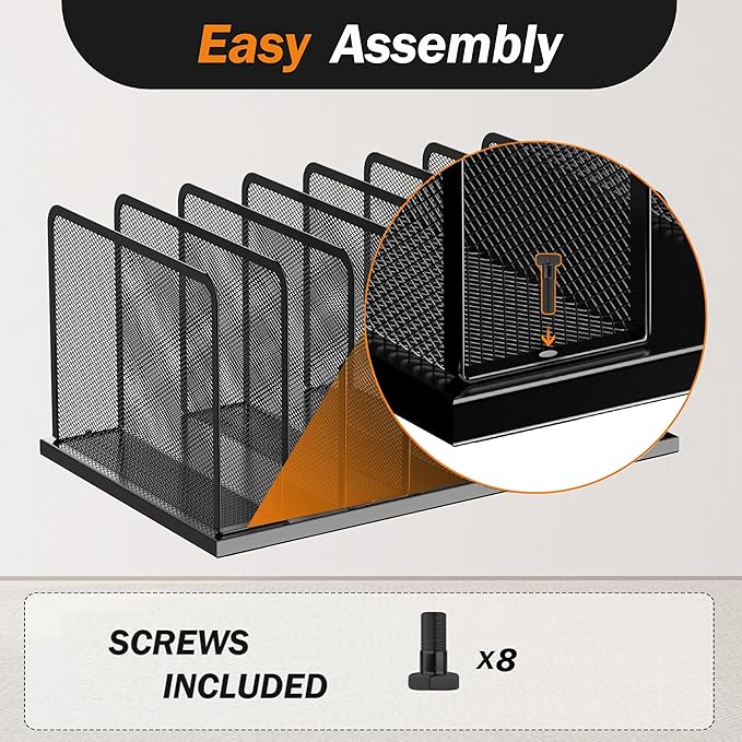 Kuntine.B Desk File Organizer 7 Upright Mesh Desktop Organizer File Sorter - Image 6