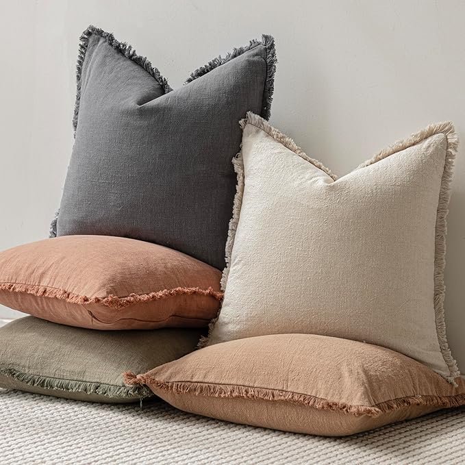 Foindtower Set of 2 Decorative Linen Fringe Throw Pillow Covers Cozy Boho - Image 6