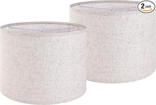 Large Drum Lamp shades Set of 2 Oatmeal Linen Lampshade 16" Top x 16" Bottom x by GOSO
